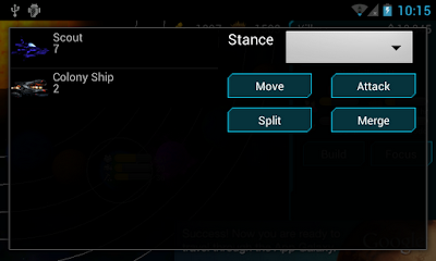 The fleet screen, with two kinds of ships showing