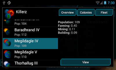 Empire overview screen, list of colonies
